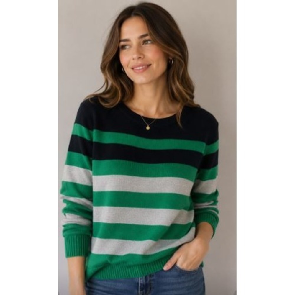 JCP Striped Sweater Medium Cashmere Preppy Y2K Classic Nautical Coastal Academia